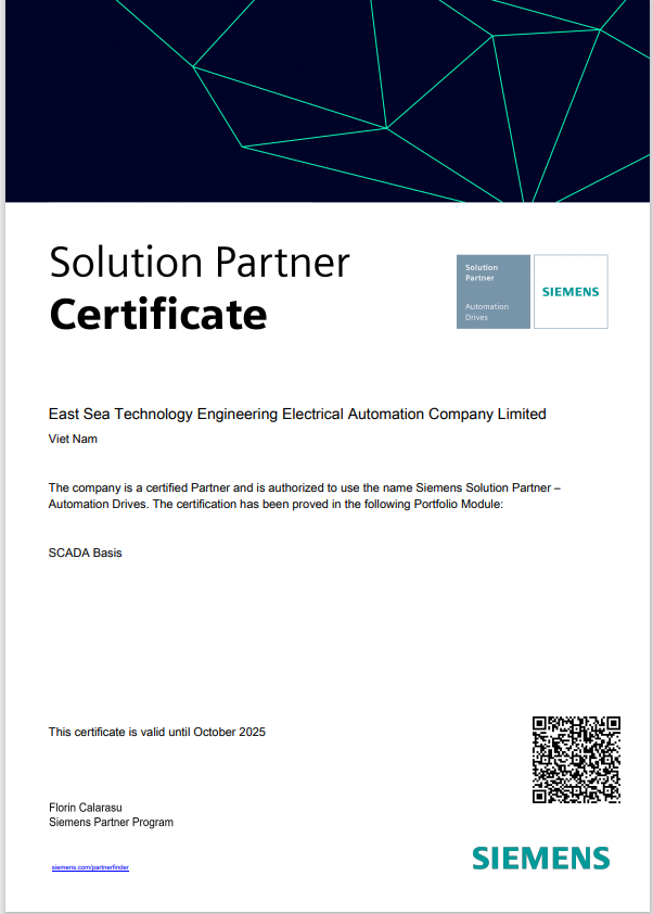 CHỨNG CHỈ ĐỐI TAC CỦA SIEMENS (SCADA) 2025